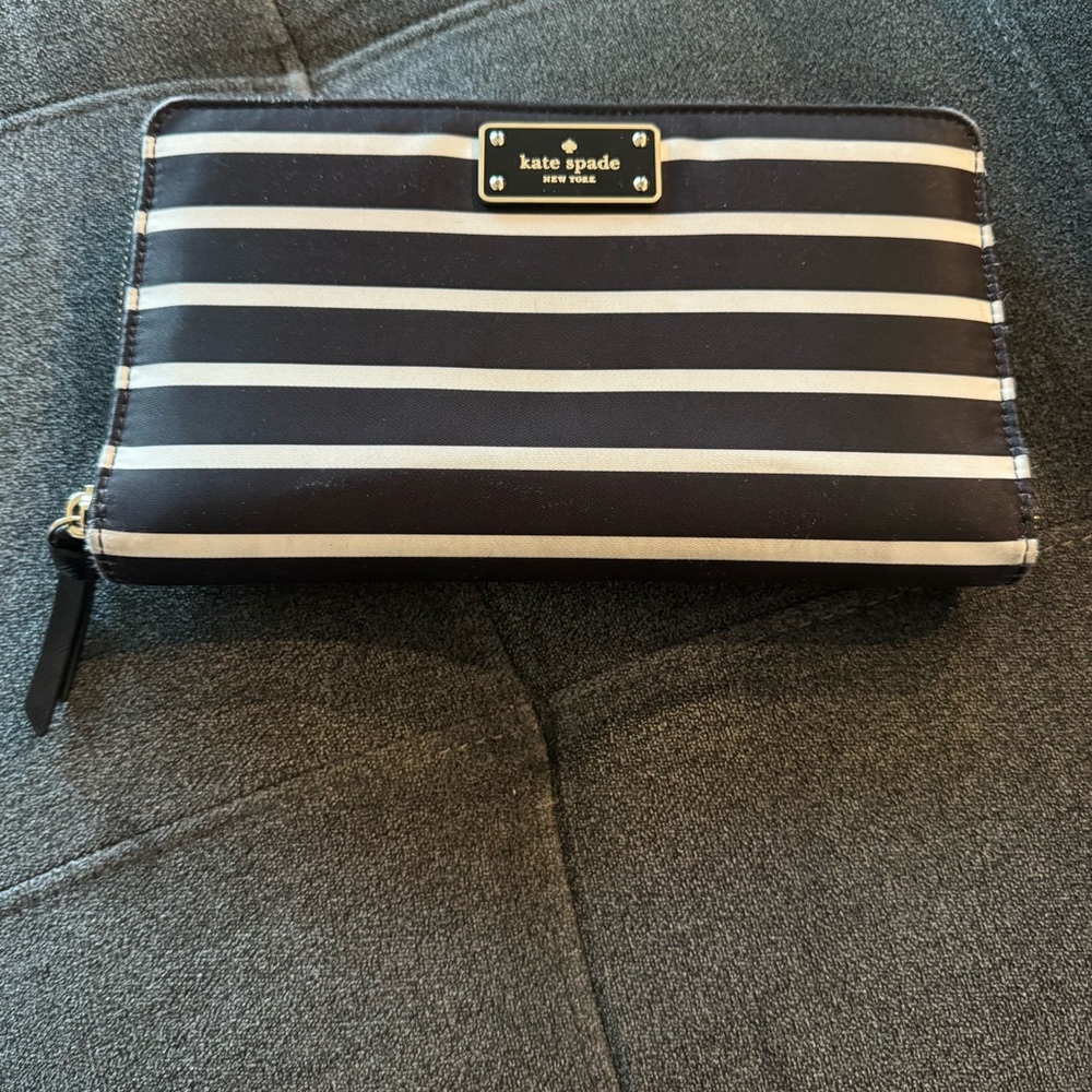 Kate Spade Black and Gray Striped Wallet